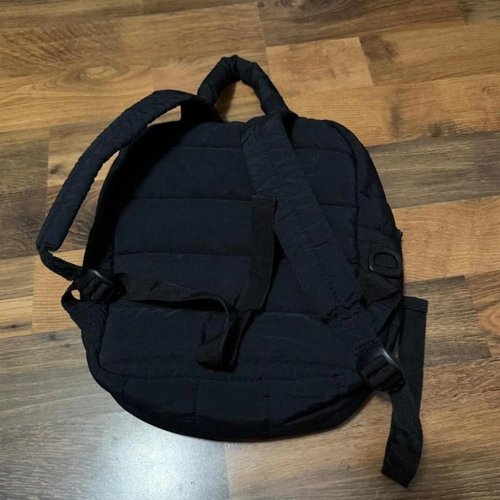 Black‎ Quilted Round Backpack Padded Top Handle Cute Casual Travel Bag